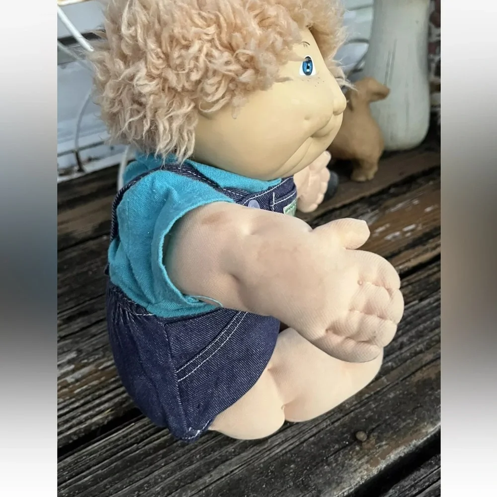 Cabbage Patch Kids Boy Blonde Blue Eyes Freckles Dimples Overalls Vintage 80s